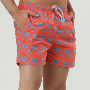 NWT Lars Amadeus Geometric Pattern Drawstring Board Shorts Orange Gray 36